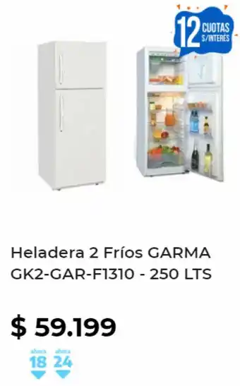 Heladera 2 Frios Garma GK2-Gar F1310-250 Lts