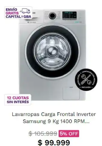 Frávega Lavarropas Carga Frontal Inverter Samsung 9kg 1400 RPM oferta