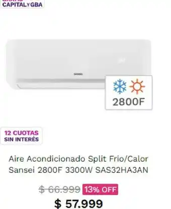 Frávega Aire Acondicionador Split Frio/calor Sansei 2800f oferta