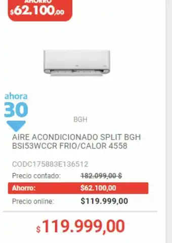 Musimundo Aire Acondicionado Split BGH BS153WCCR Frio/Calor 4558 oferta