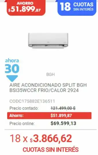 Musimundo Aire Acondicioanado Split BGH BS135WCCR Frio/Calor 2924 oferta