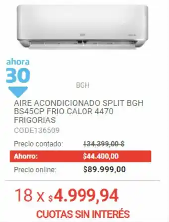 Musimundo Aire Acondicionado Split BGH BS45CP Frio Calor 4470 Frigorias oferta