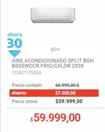 Musimundo Aire Acondicionado Split BGH BS35WCCR Frio/Calor 2838 oferta