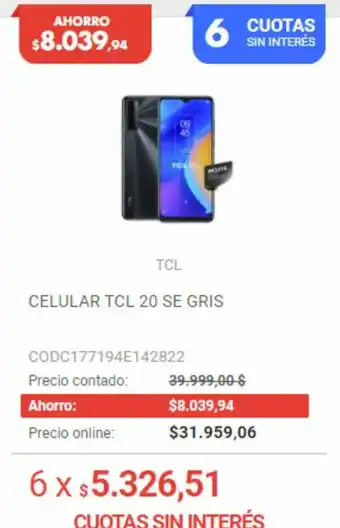 Musimundo Celular TCL 20 SE Gris oferta