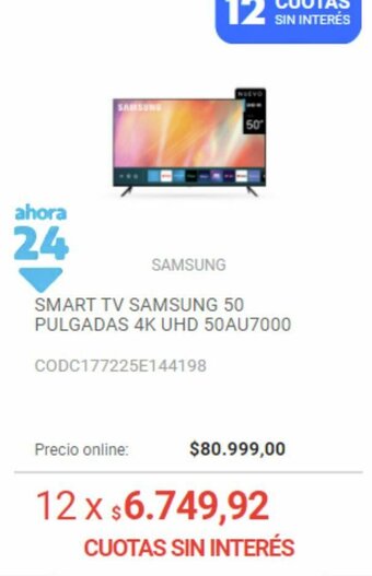 Musimundo Smart TV Samsung 50 Pulgadas 4k UHD 50AU7000 oferta