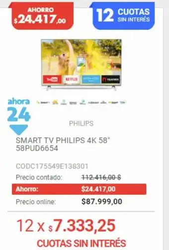 Musimundo Smart TV Philips 45 58" 58PUD6654 oferta