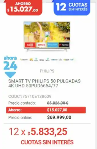 Musimundo Smart TV Philips 50 Pulgadas 4k UHD 50PUD6654/77 oferta