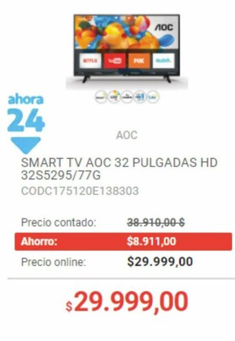 Musimundo Smart TV AOC 32 PUlgadas HD 32S5295/77G oferta