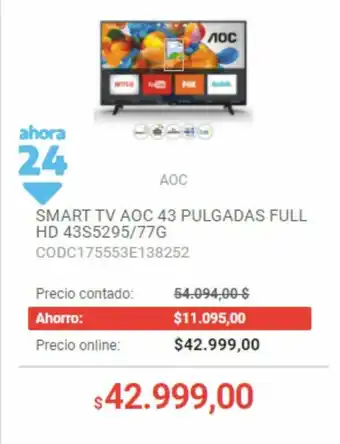 Musimundo Smart TV AOC 43 Pulgadas Full HD 43S5295/77 oferta