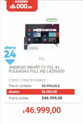 Musimundo Android Smart TV TCL 42 Pulgadas Full HD L42S6500 oferta