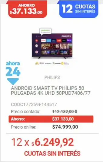 Musimundo Android Smart TV Philips 50 Pulgadas 4k UHD oferta