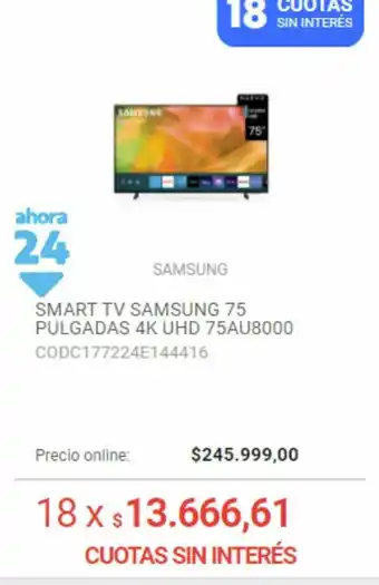 Musimundo Samsung Smart TV 75 Pulgadas 4k UHD 75Au8000 oferta