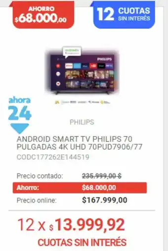 Musimundo Philips Android Smart TV 70 Pulgadas 4k UHD oferta