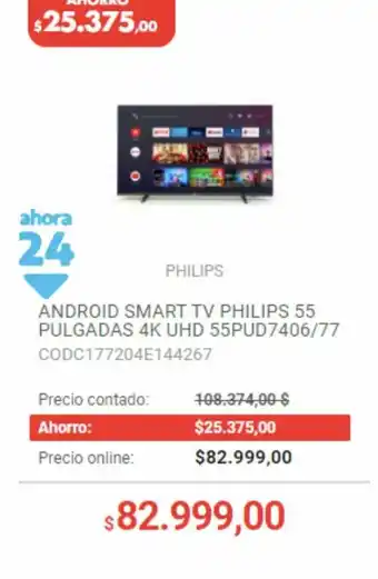 Musimundo ANdroid Smart TV Philips 55 Pulgadas 4k UHD oferta