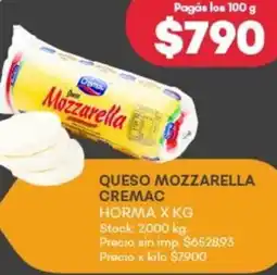 Supermercados Tadicor Mozzarella cremac queso oferta