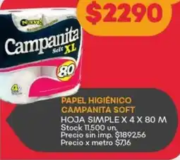 Supermercados Tadicor Campanita soft papel higiénico oferta