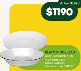 Super MAMI Plato rigolleau acquamarine flint playo/hondo oferta