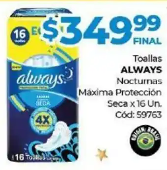 Diarco Toallas Always Nocturnas Máxima Protección Seca oferta