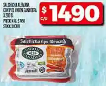 Supermercados DIA Salchicha alemana con piel union ganadera oferta