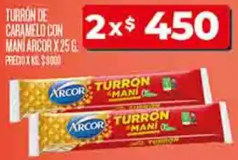 Supermercados DIA Turrón de caramelo con maní arcor oferta