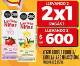 Supermercados DIA Las 3 ninas yogur bebible frutilla/ vainilla oferta