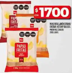 Supermercados DIA Papas fritas jamon serrand cheddar/ketchup dia oferta