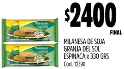 Supermercados Yaguar Milanesa de soja granja del sol espinaca oferta