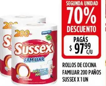Rollos De Cocina Familiar 200 Paños Sussex Segunda Unidad