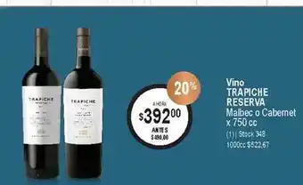 Atomo Conviene Vino Trapiche Reserva Malbec O Cabernet 750cc oferta