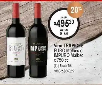 Atomo Conviene Vino Trapiche Puro Malbec O Impuro Malbec 750cc oferta