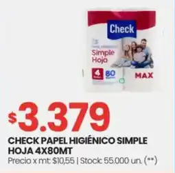 Changomas Check papel higiénico simple hoja oferta