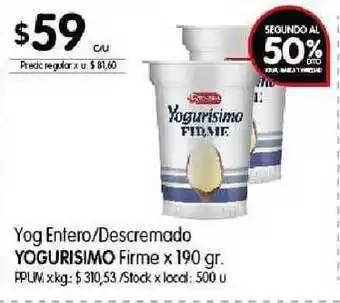 Yogurisimo Yog Entero Descremado Firme 190gr