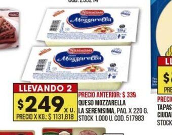 Queso Mozzarella La Serenisima
