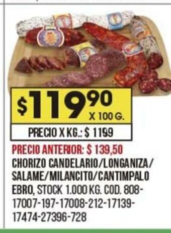 Coto Chorizo Candelario/ Longaniza/ Salame/ Milancito/ Cantimpalo Ebro oferta