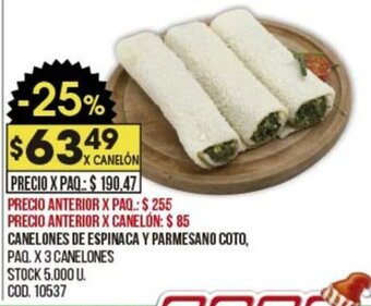 Coto Canelones De Espinaca y Parmesano Coto oferta