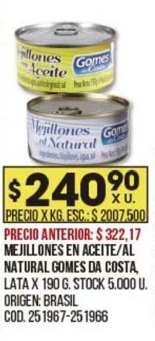 Coto Mejillones En Aceite/ Al Natural Gomes Da Costa oferta