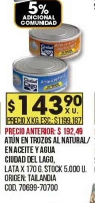 Coto Atun en Trozos Al Natural/ En Aceite y Agua Ciudad Del Lago oferta