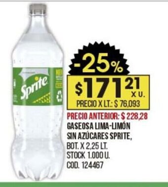 Coto Gaseosa Lima-Limon Sin Azucares Sprite oferta