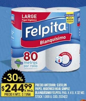 Coto Papel Higienico Hoja Simple Blanquisimo Felpita oferta