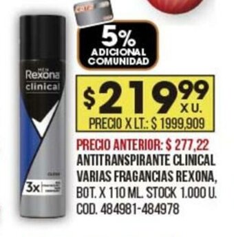 Coto Antitranspirante Clinical Varias Fragancias Rexona oferta