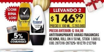 Coto Antitranspirante Varias Fragancias Rexona oferta