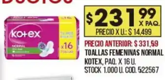 Coto Kotex Toallas Femeninas Normal x 16u oferta
