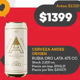 Supermercados Tadicor Cerveza andes origen oferta