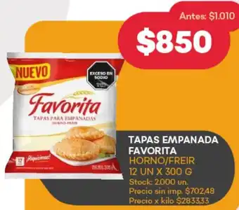 Supermercados Tadicor Favorita tapas empanada oferta