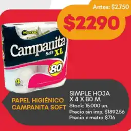 Supermercados Tadicor Campanita soft papel higiénico oferta