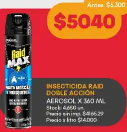 Supermercados Tadicor Raid insecticida doble acción oferta