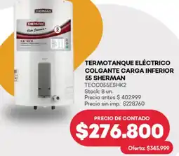 Supermercados Tadicor Termotanque eléctrico colgante carga inferior 55 sherman oferta