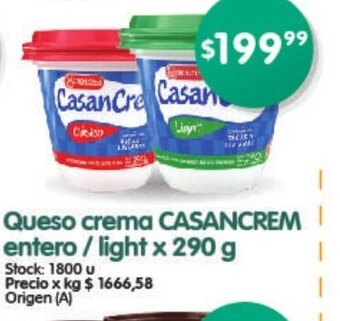 Supermercados Buenos Días Casancrem Queso crema entero/light x 290g oferta