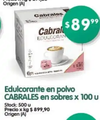 Supermercados Buenos Días Cabrales Edulcorante en polvo en sobres x 100u oferta