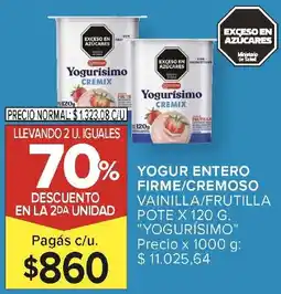 Carrefour Yogurísimo yogur entero firme/cremoso vainilla/frutilla pote oferta